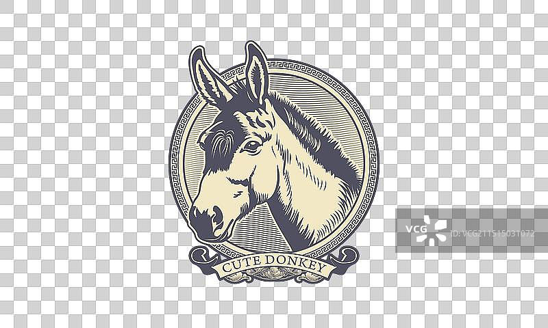 可爱驴徽章雕刻图案贴纸图片素材