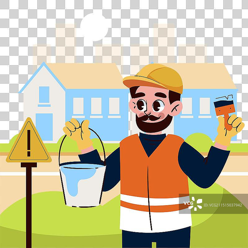 拿着油漆桶和刷子的男人图片素材
