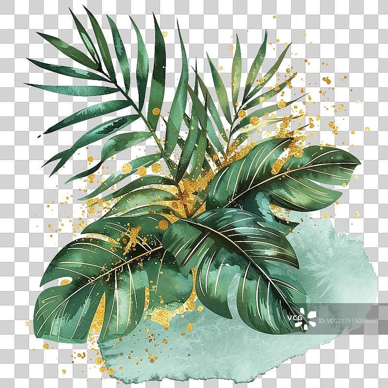 绿色手绘热带2.5D图案图片素材