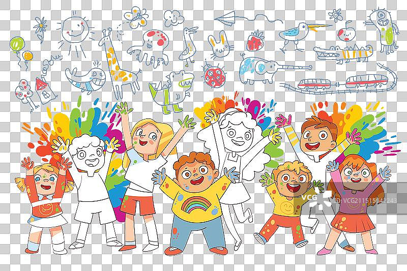 尤特族男孩女孩人物绘画涂鸦图片素材