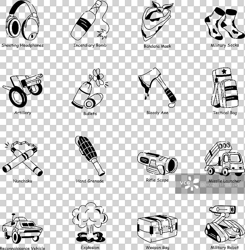 军事工具和武器涂鸦图标图片素材