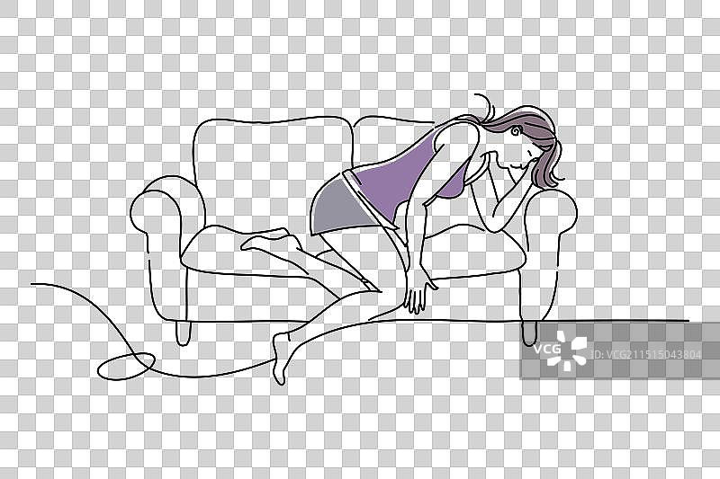 女人在蒲团涂鸦下感到疼痛图片素材