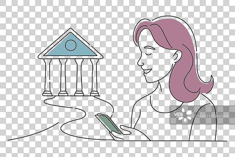 面带微笑的女人正在看银行存折图片素材