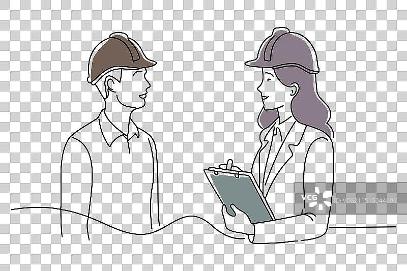 女检查员与白人男子交谈图片素材