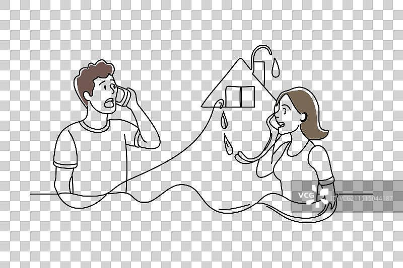 屋顶漏水，水管破裂，愤怒的夫妇图片素材