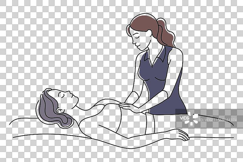 明亮环境中接受腹部按摩的女人图片素材