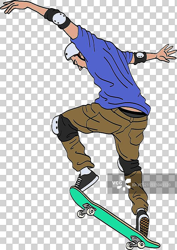 穿戴滑板安全装备的滑板手图片素材