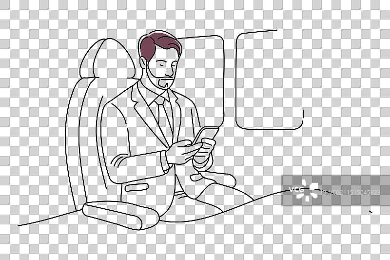 商人在火车上查看智能手机涂鸦图片素材