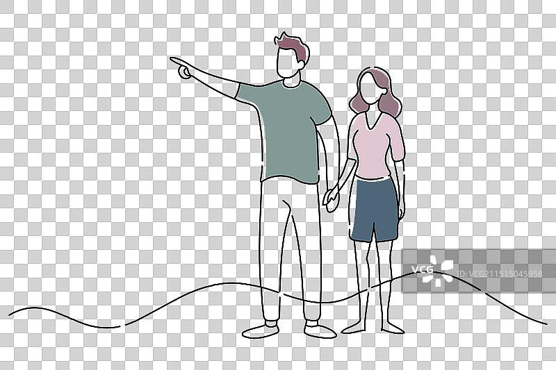 指向远方的男女全身照图片素材