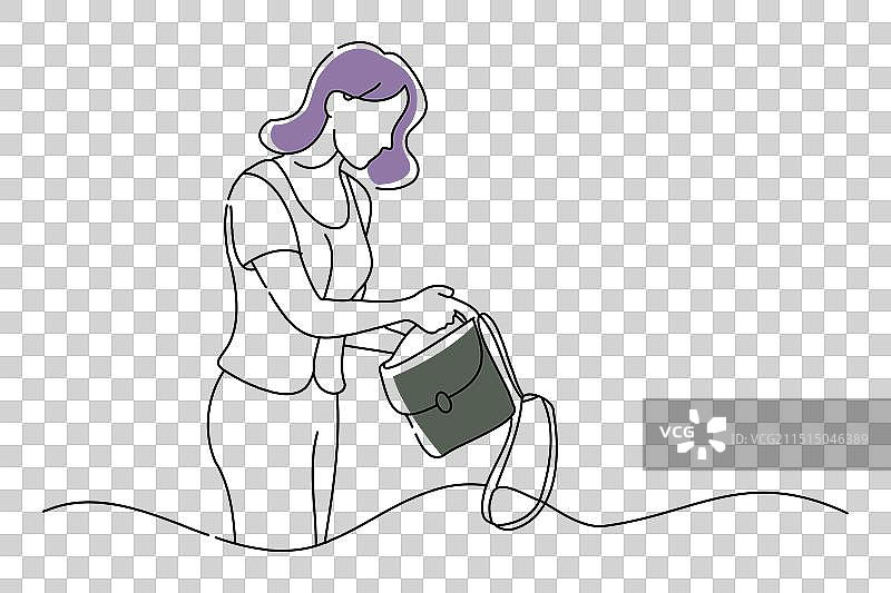 女人在包里翻找钱包涂鸦图片素材