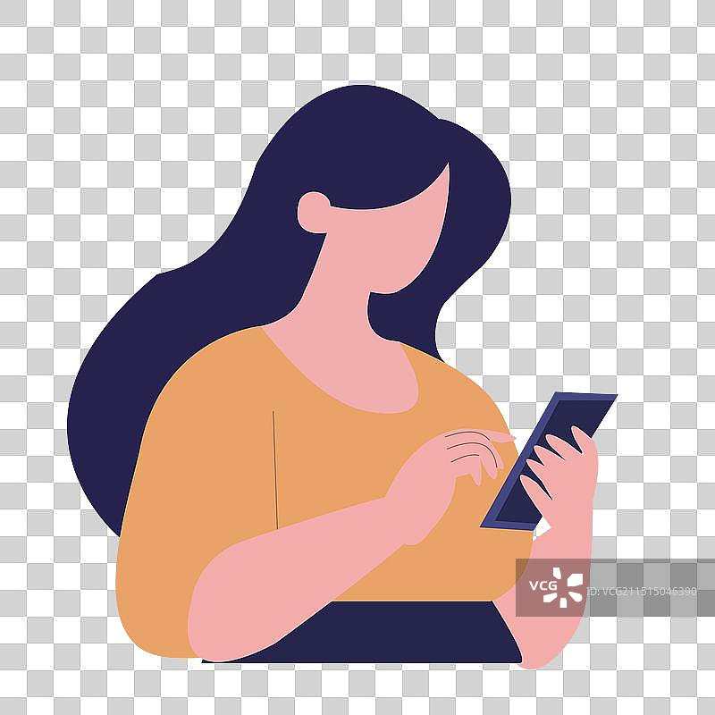 女人在极简风格的智能手机上打字图片素材