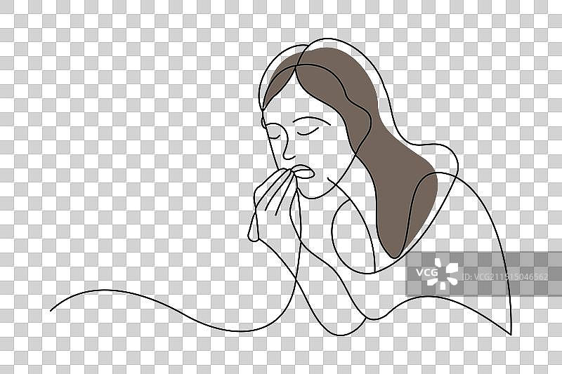 感冒咳嗽的女人涂鸦图片素材