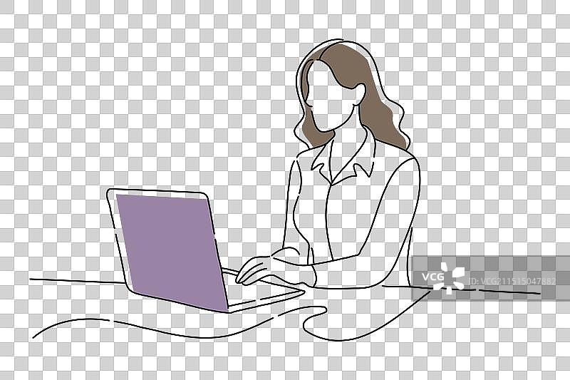 女人在电脑上管理资产涂鸦图片素材