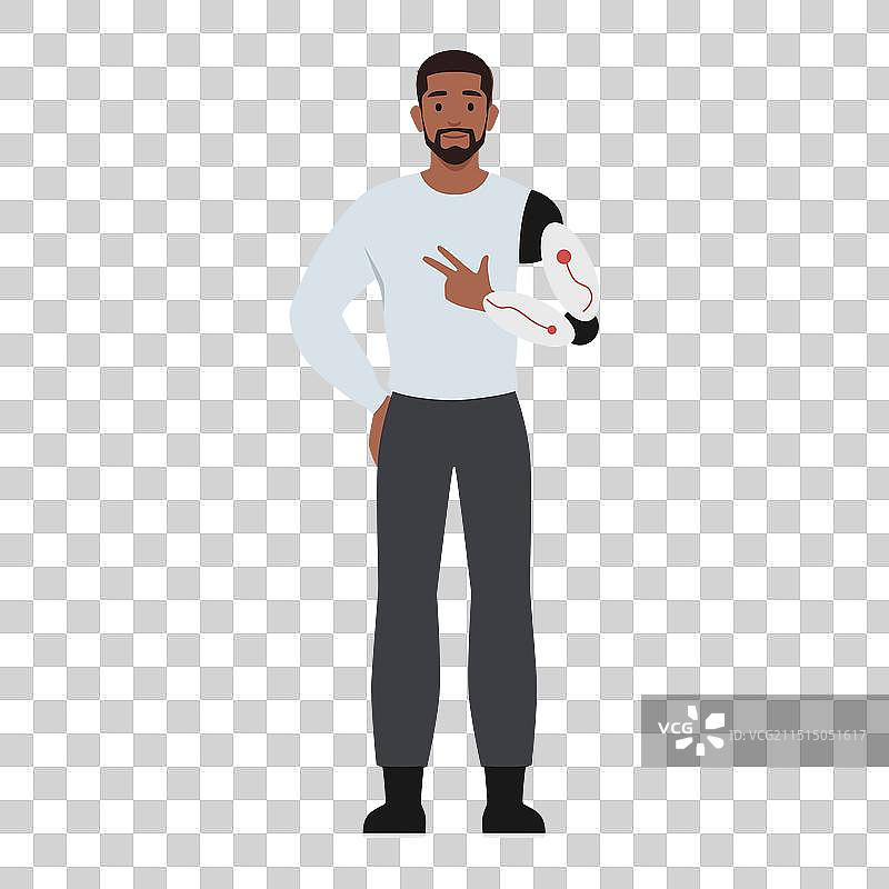 使用机械手假肢的残疾胡须男子图片素材