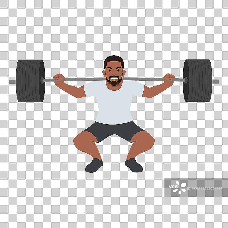 男人进行杠铃深蹲练习图片素材