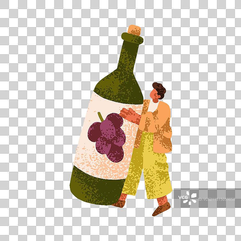 葡萄酒爱好者拿着酒瓶图片素材
