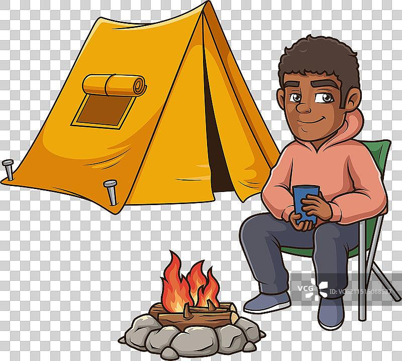 黑人露营卡通图片素材