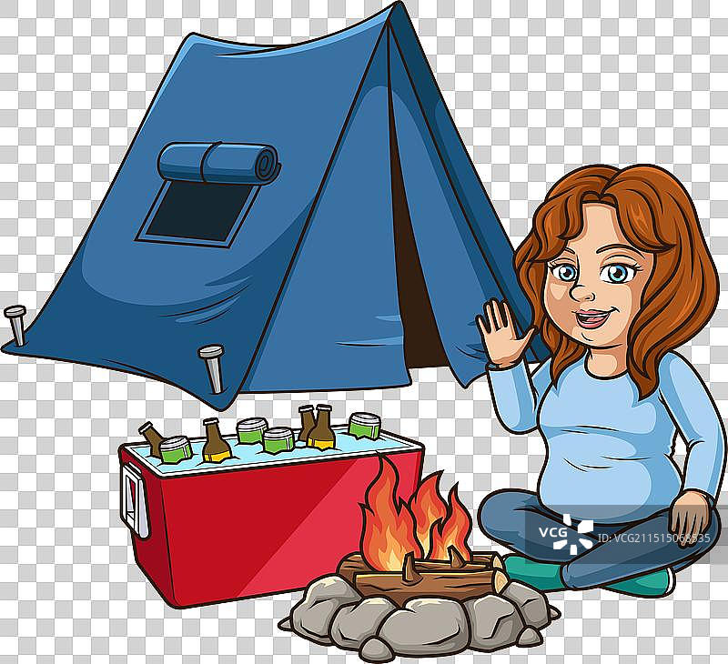 胖女孩露营卡通图片素材