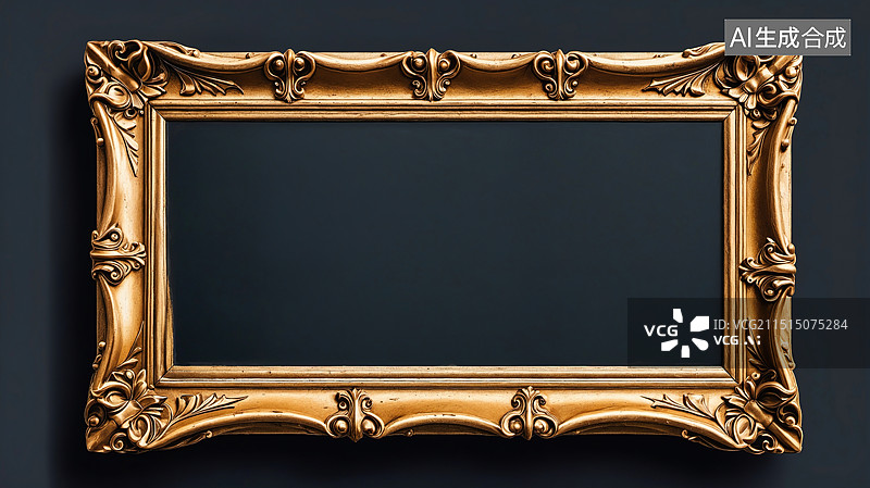 【AI数字艺术】金色古典相框的优雅展示图片素材