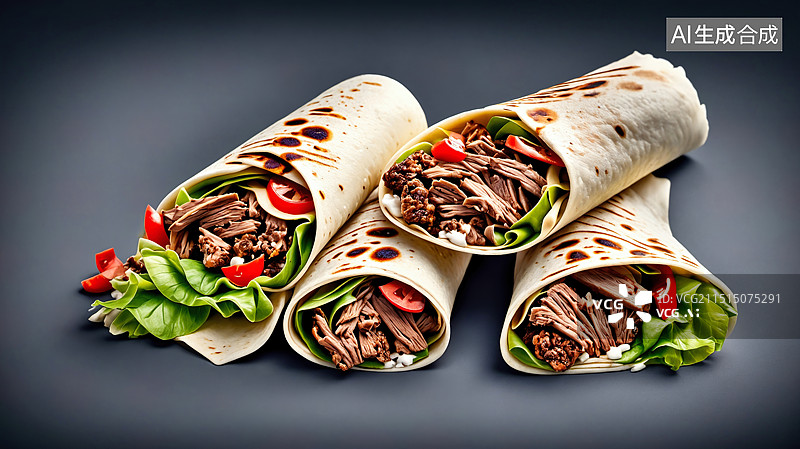 【AI数字艺术】三角形排列的丰富卷饼图片素材