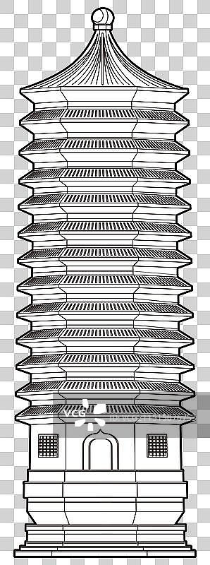 北京地标建筑古建北京大学未名湖标志博雅塔黑白线稿插画PNG免扣素材图图片素材