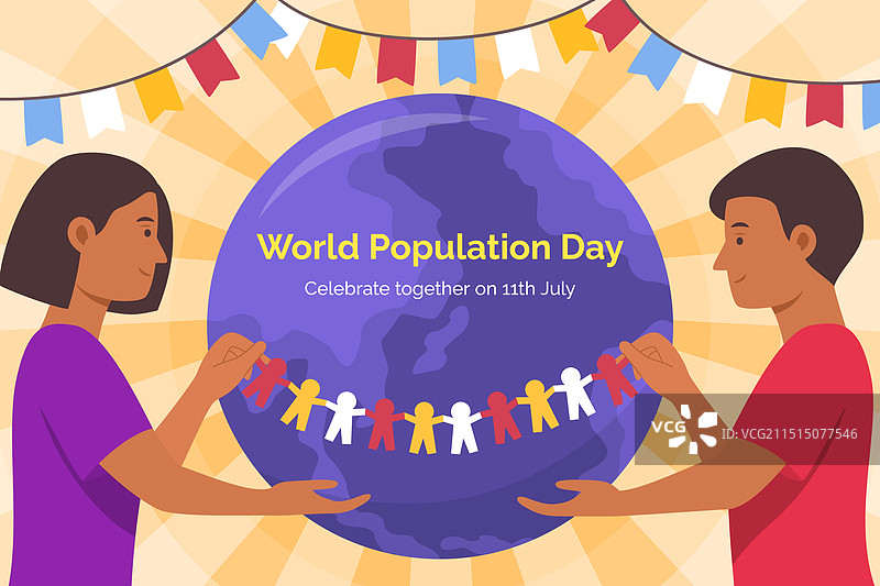 世界人口日手绘扁平背景图片素材