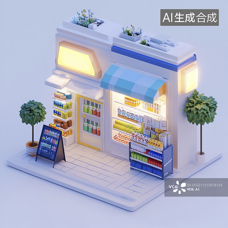 【AI数字艺术】商店和超市的三维等距图图片素材