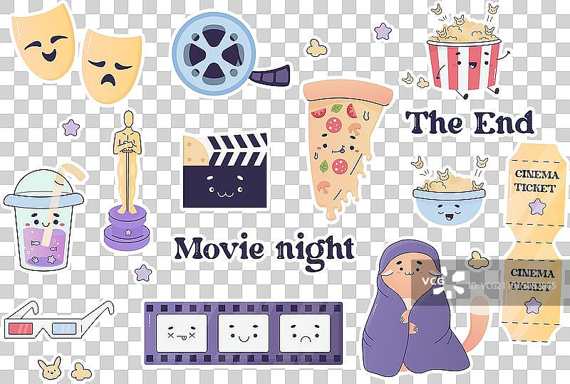 舒适电影之夜贴纸套装图片素材