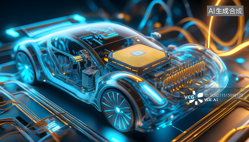 【AI数字艺术】电动汽车电控系统线路数据传输图片素材