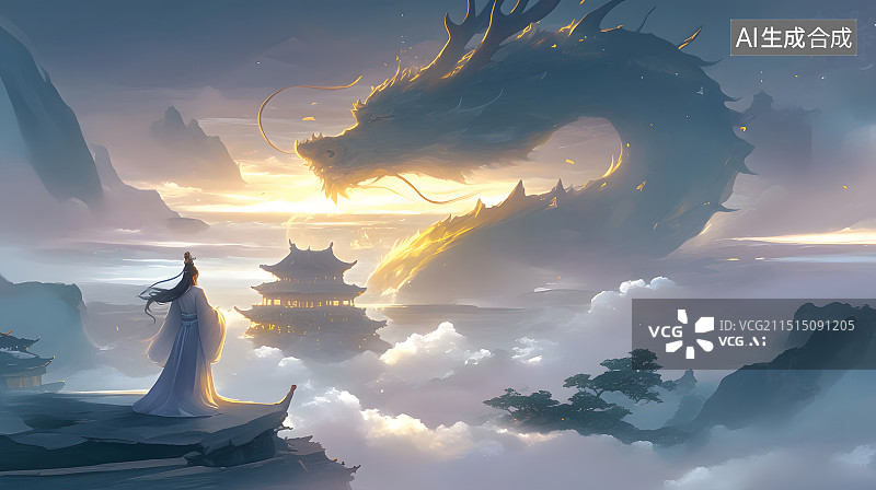 【AI数字艺术】中国传统仙侠龙侠客修仙道家仙山构图配图壁纸小说图片素材
