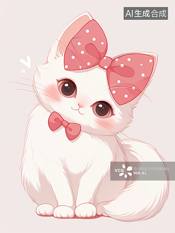 【AI数字艺术】带着蝴蝶结的白色可爱小猫咪图片素材