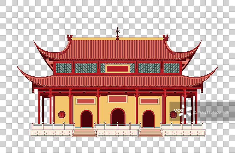国风地标系列矢量插画-安徽省 阜阳市 资福寺 大雄宝殿图片素材