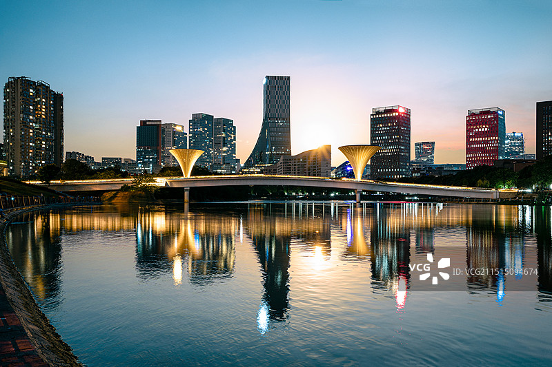 落日下的成都欧洲中心图片素材