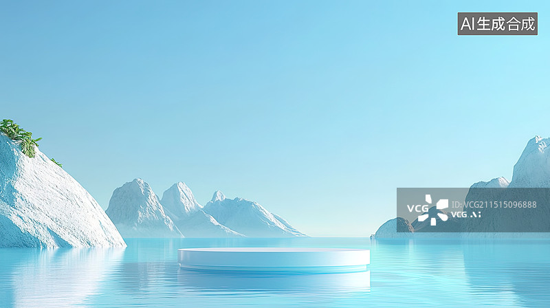 【AI数字艺术】自然山水间的极简几何电商广告展示台背景图片素材