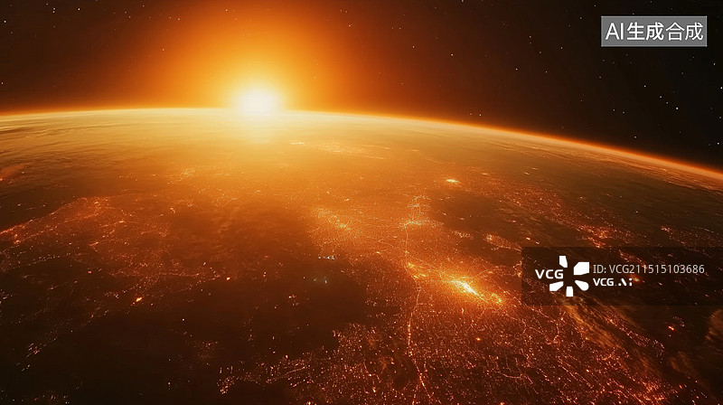 【AI数字艺术】太空中看地球的日出图片素材