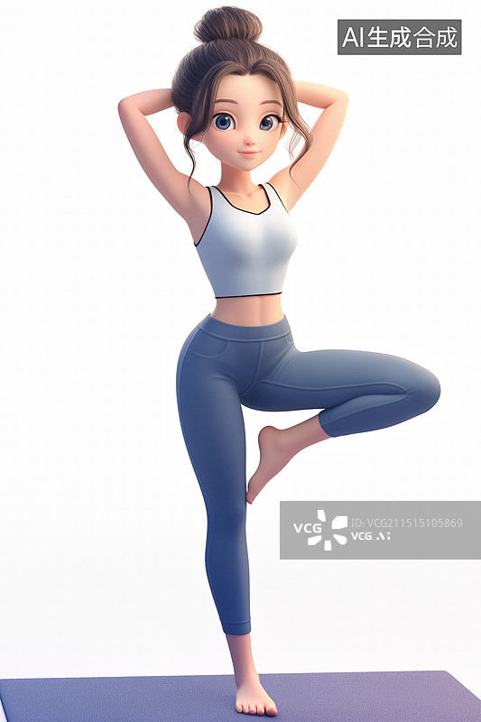 【AI数字艺术】正在练习瑜伽的可爱女生图片素材