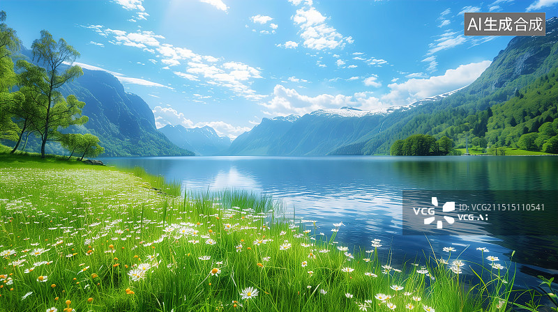 【AI数字艺术】湖岸风光美景图片素材