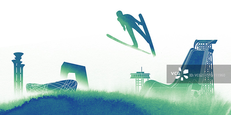 北京体育滑雪运动健身活动颁奖典礼背景主视觉背景板背景画面主画面滑雪大跳台插画JPG图图片素材