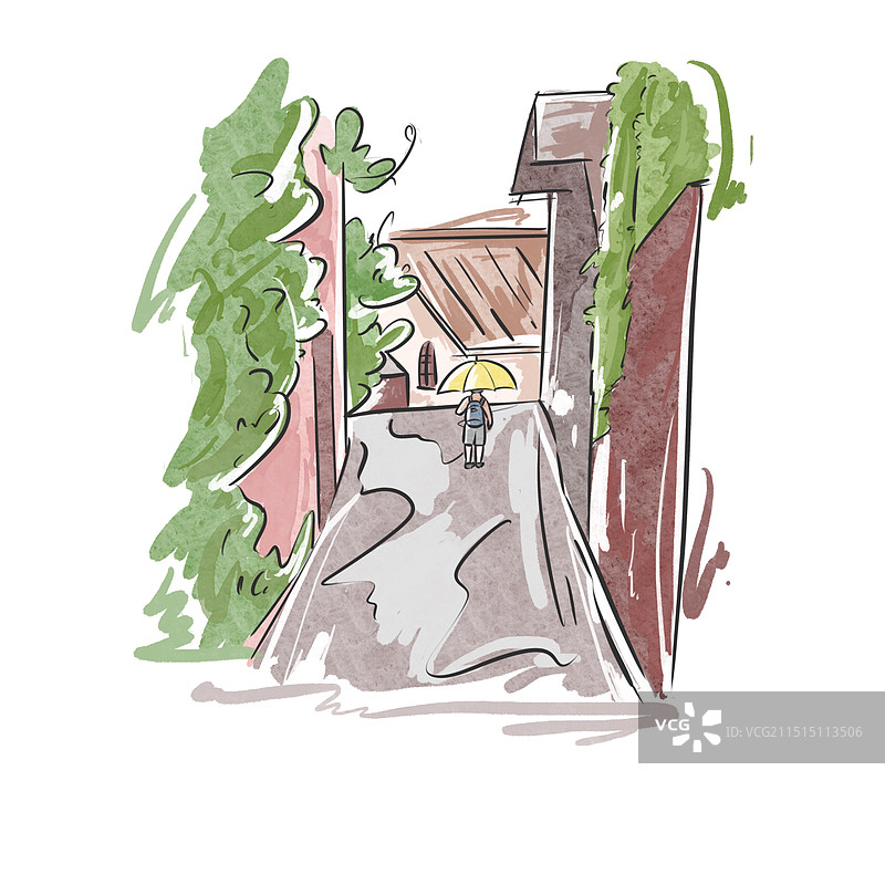 欧洲街道小巷水彩风图片素材