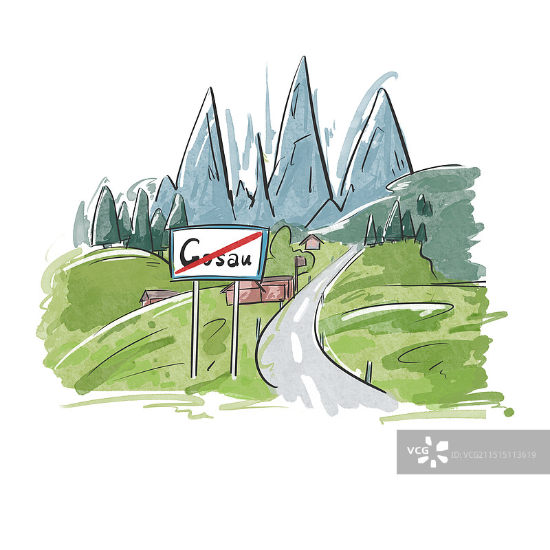 雪山草地公路图片素材
