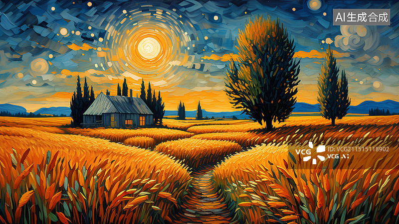 【AI数字艺术】梵高风格插画 美丽的秋天图片素材