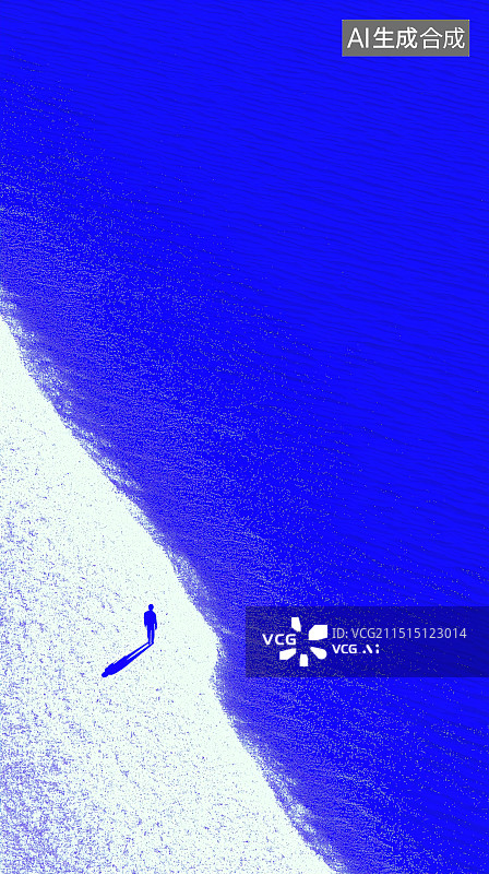 【AI数字艺术】深蓝海岸线人影封面图片素材