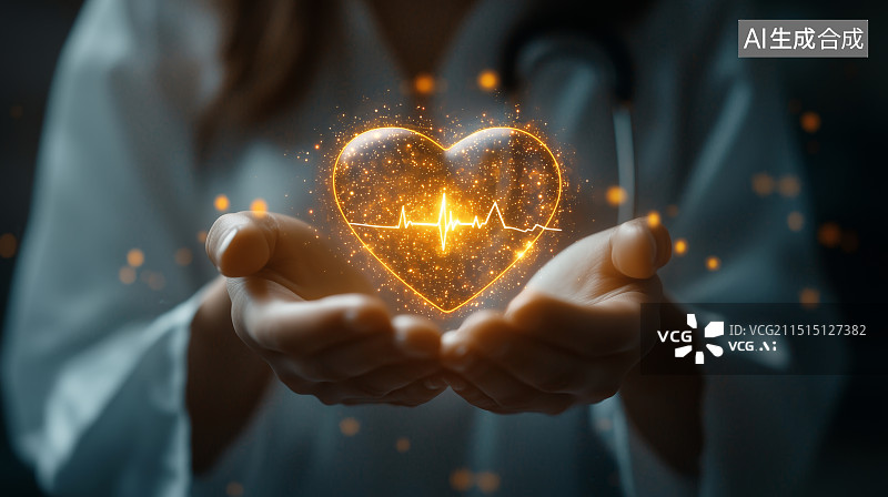 【AI数字艺术】女医生双手金色健康标识图片素材