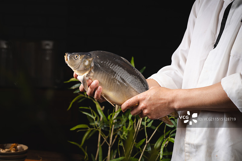 手抓新鲜大鲈鱼图片素材