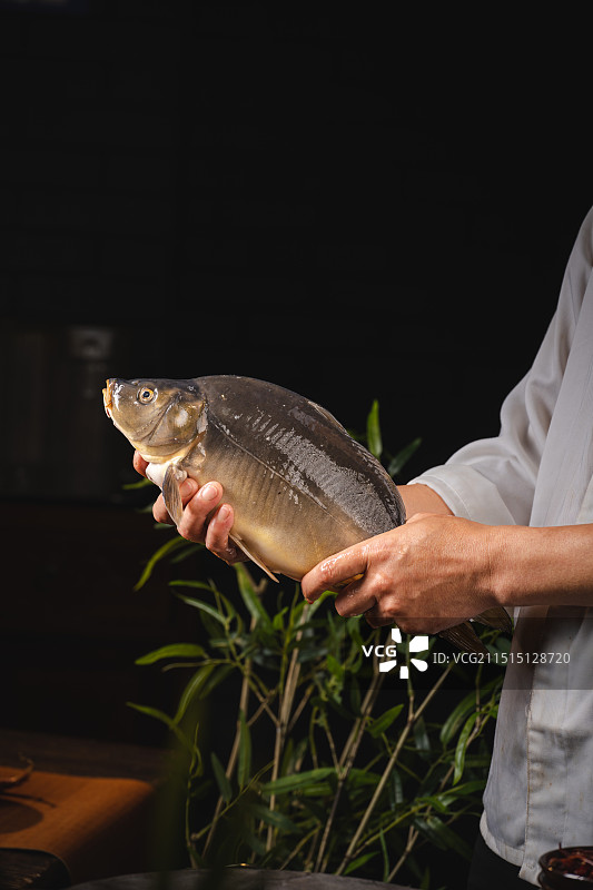 手抓新鲜大鲈鱼图片素材