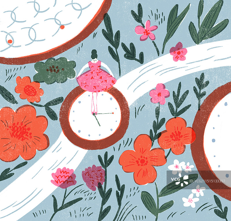 时间河流上舞蹈的女孩插画图片素材