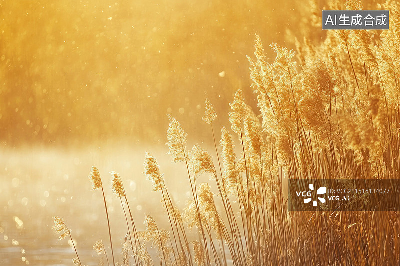 【AI数字艺术】秋天秋季芦苇荡芦苇晨雾图片素材