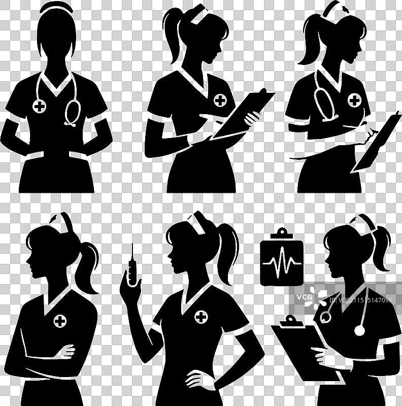 护士剪影套装图片素材