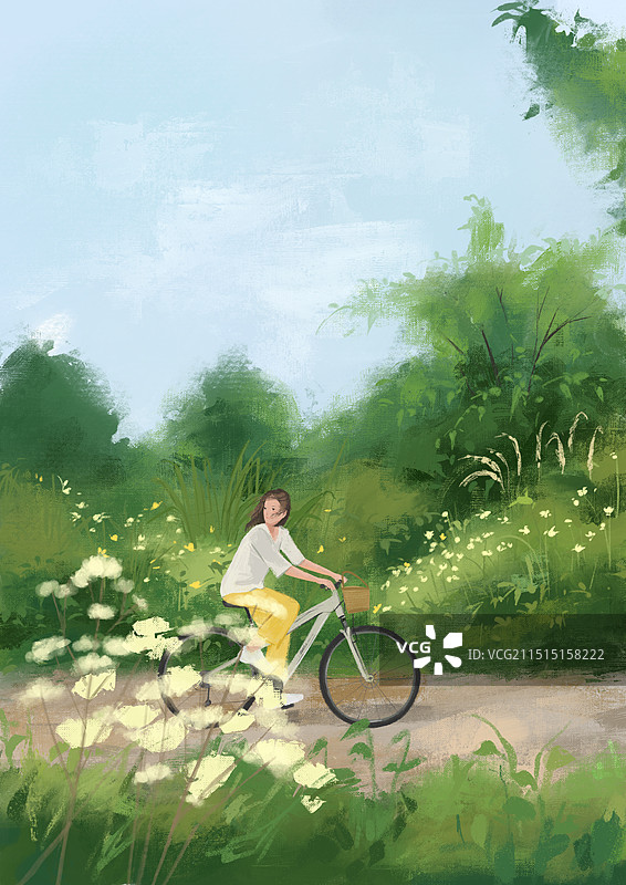 户外田野女孩山地自行车骑行旅游图片素材