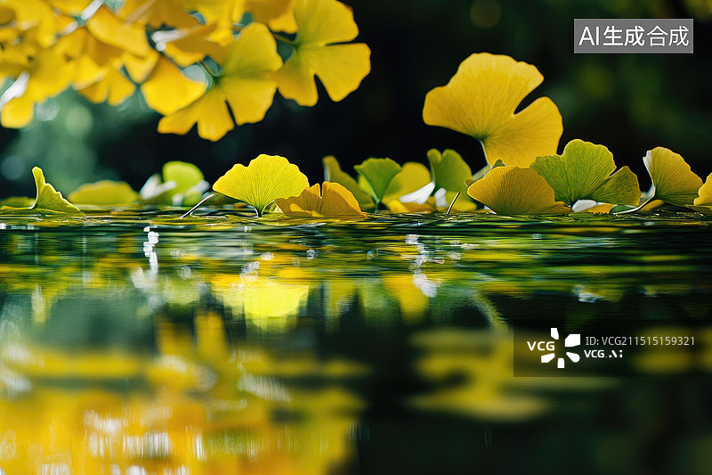 【AI数字艺术】秋分秋天银杏叶秋叶树叶图片素材